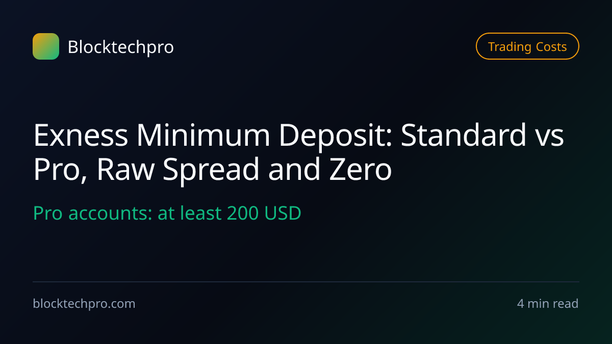 Chart-style cover comparing the Exness Standard account, with no fixed minimum deposit, to Pro accounts with a first deposit of at least 200 USD.